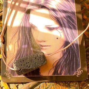 Black Lava Stone antique Pink Leather Choker